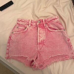 Zara Pink Jean Shorts Frayed Hem